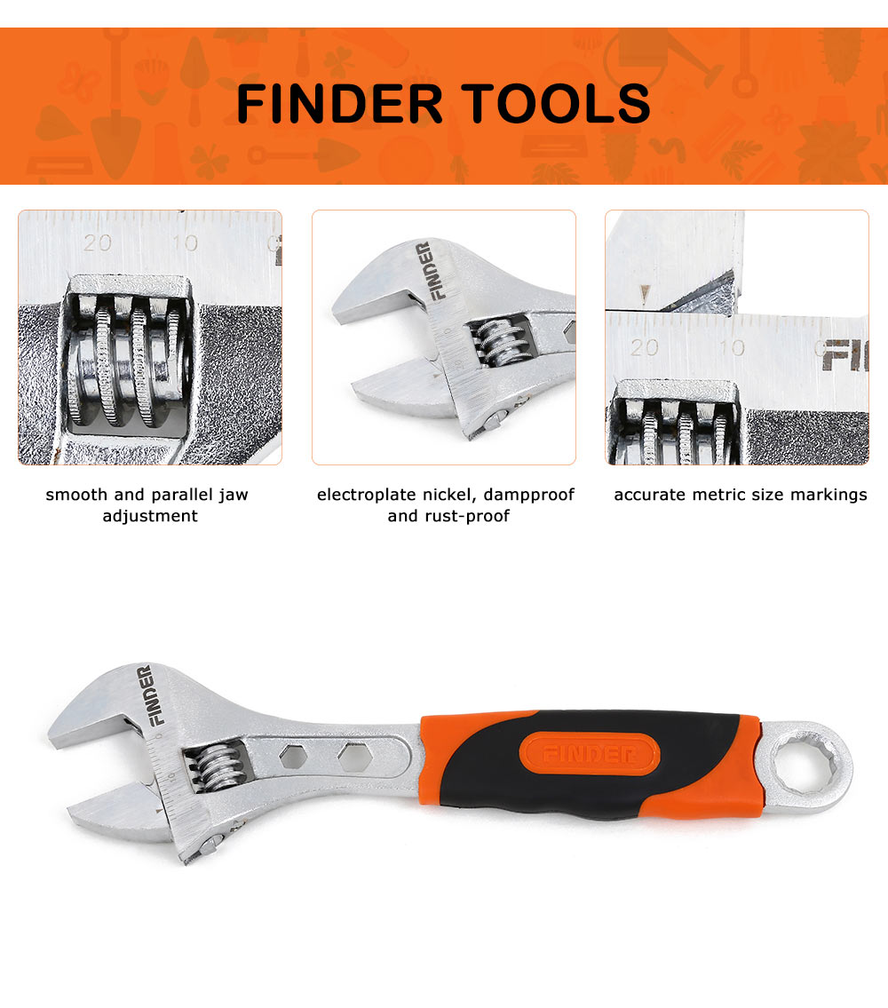 FINDER Universal PVC Handle Wrench High-carbon Steel Adjustable Spanner Repair Tools
