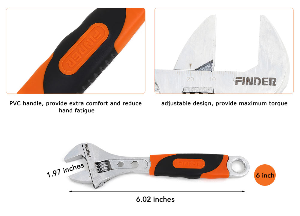 FINDER Universal PVC Handle Wrench High-carbon Steel Adjustable Spanner Repair Tools