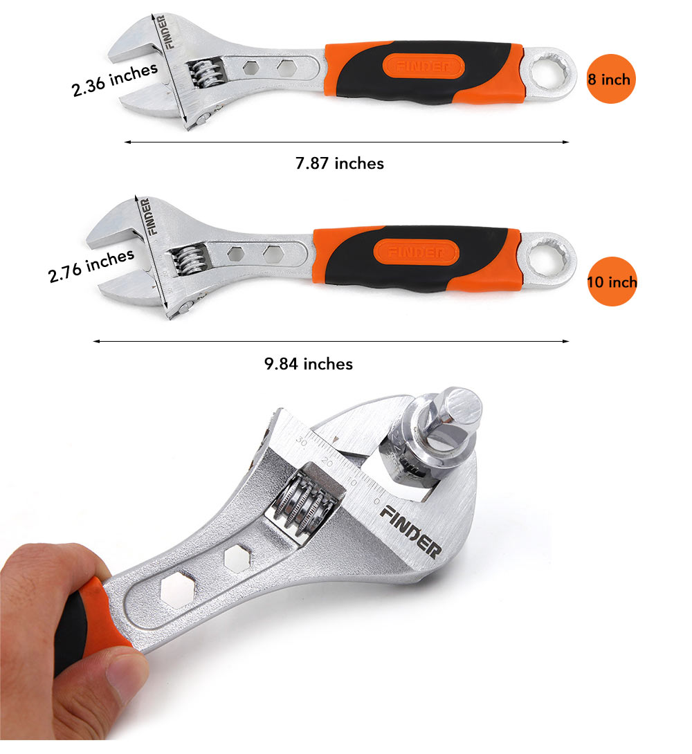 FINDER Universal PVC Handle Wrench High-carbon Steel Adjustable Spanner Repair Tools