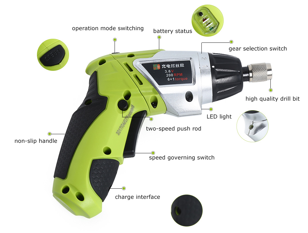 SUNTOL 3.6V Lithium-ion Battery Rechargeable Drill Electric Household Screwdriver Tool