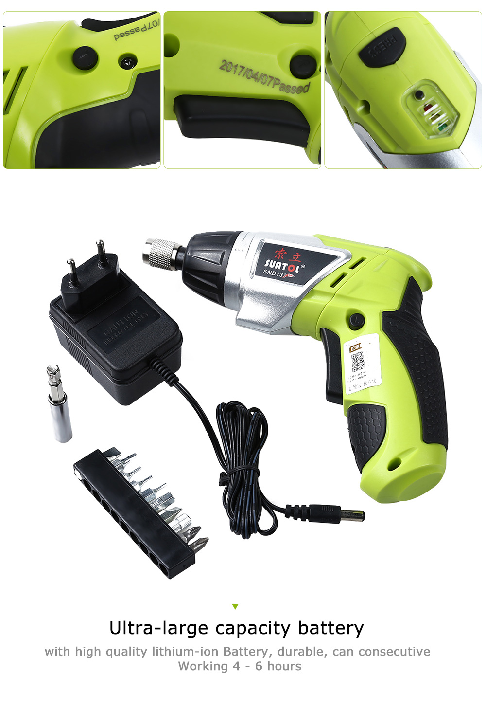 SUNTOL 3.6V Lithium-ion Battery Rechargeable Drill Electric Household Screwdriver Tool
