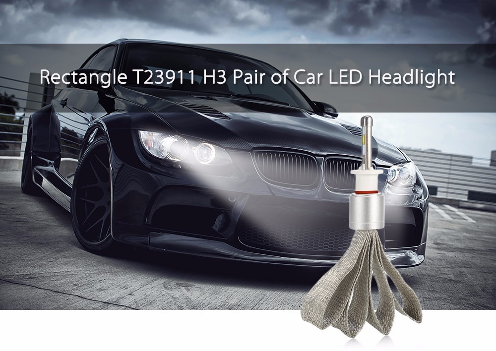 Rectangle T23911 H3 Pair of Car LED Headlight 6000K Auto Front Lamp