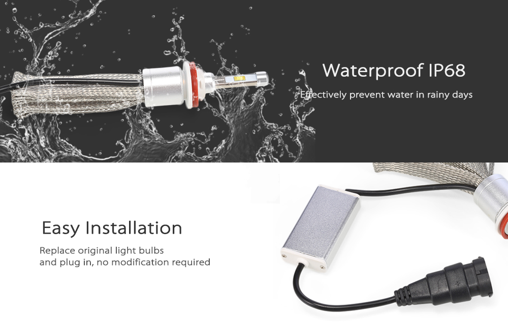 Rectangle T23902 H9 40W 4800LM Pair of Car LED Headlight 6000K Auto Front Lamp