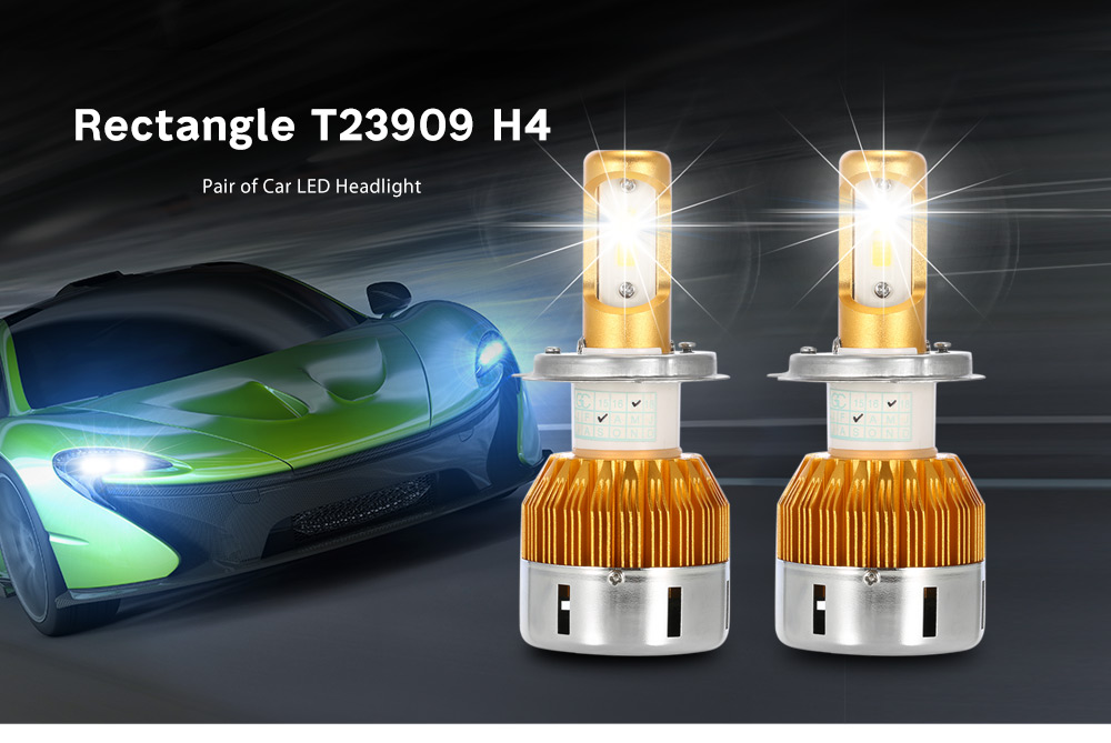 Rectangle T23909 H4 60W 6000LM Pair of Car LED Headlight 6000K Auto Front Lamp