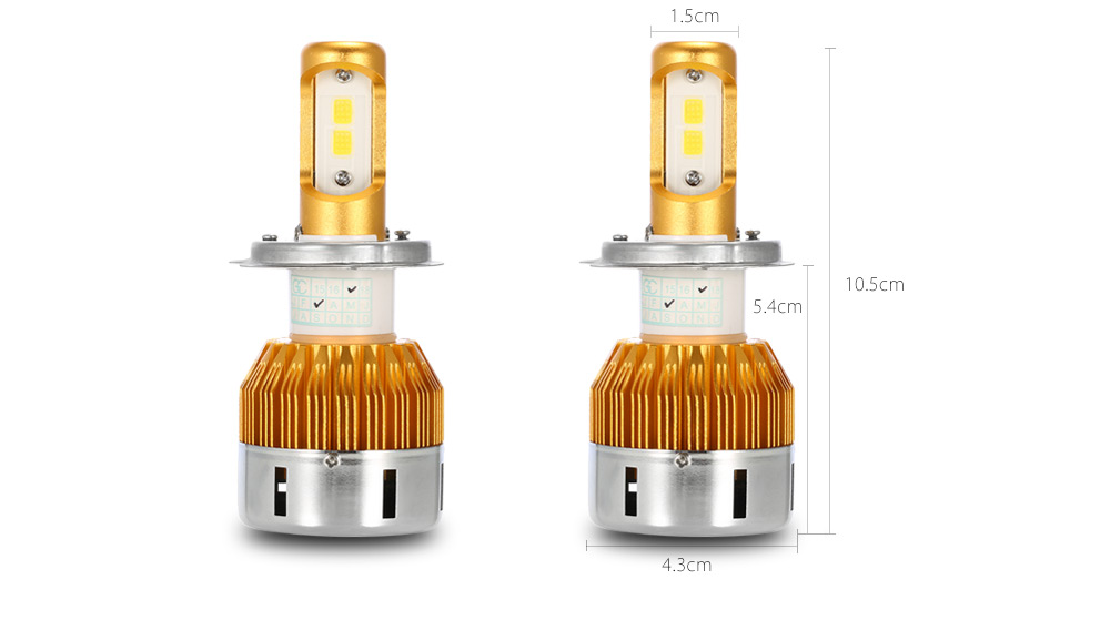 Rectangle T23909 H4 60W 6000LM Pair of Car LED Headlight 6000K Auto Front Lamp