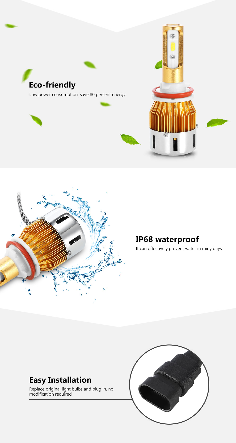 Rectangle T23905 H9 40W 4800LM Pair of Car LED Headlight 6000K Auto Front Lamp
