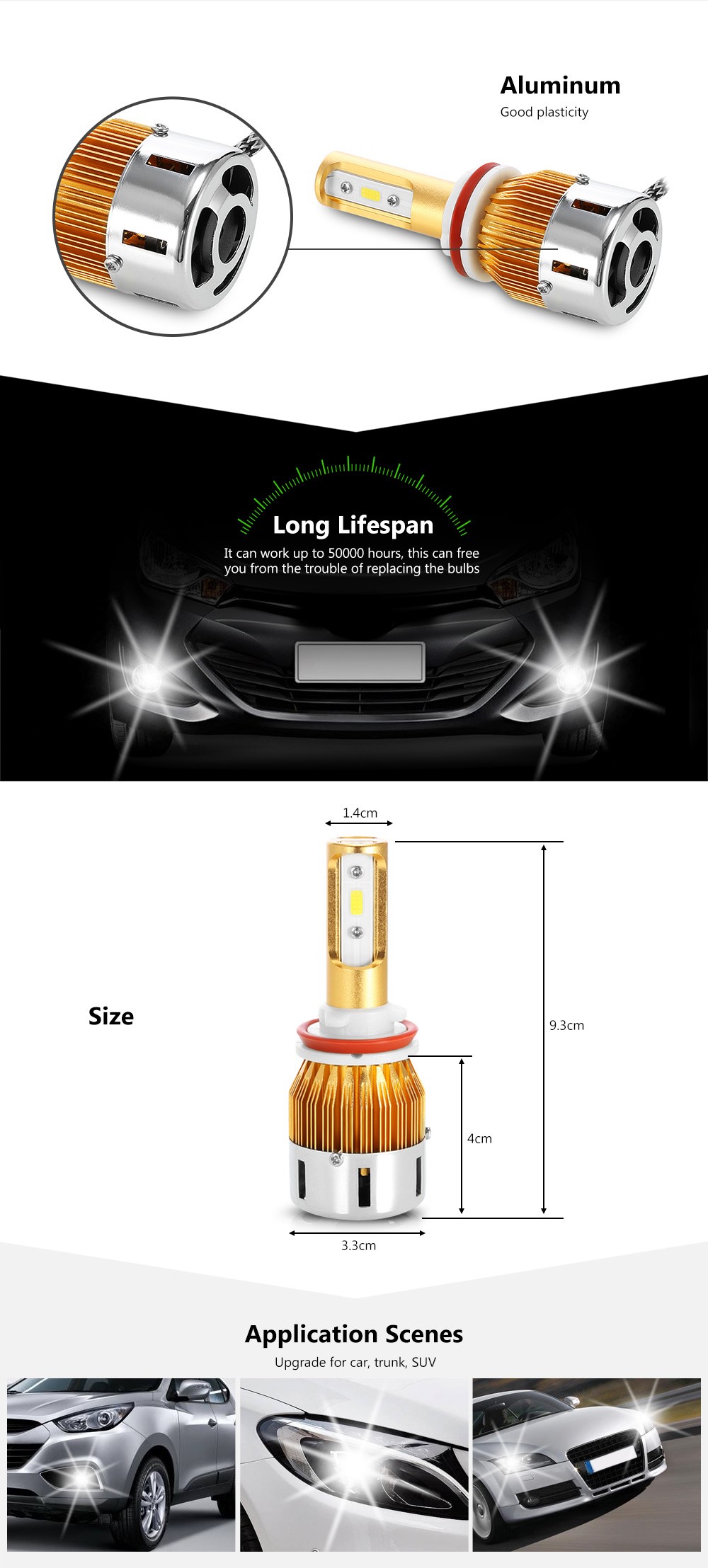 Rectangle T23905 H9 40W 4800LM Pair of Car LED Headlight 6000K Auto Front Lamp