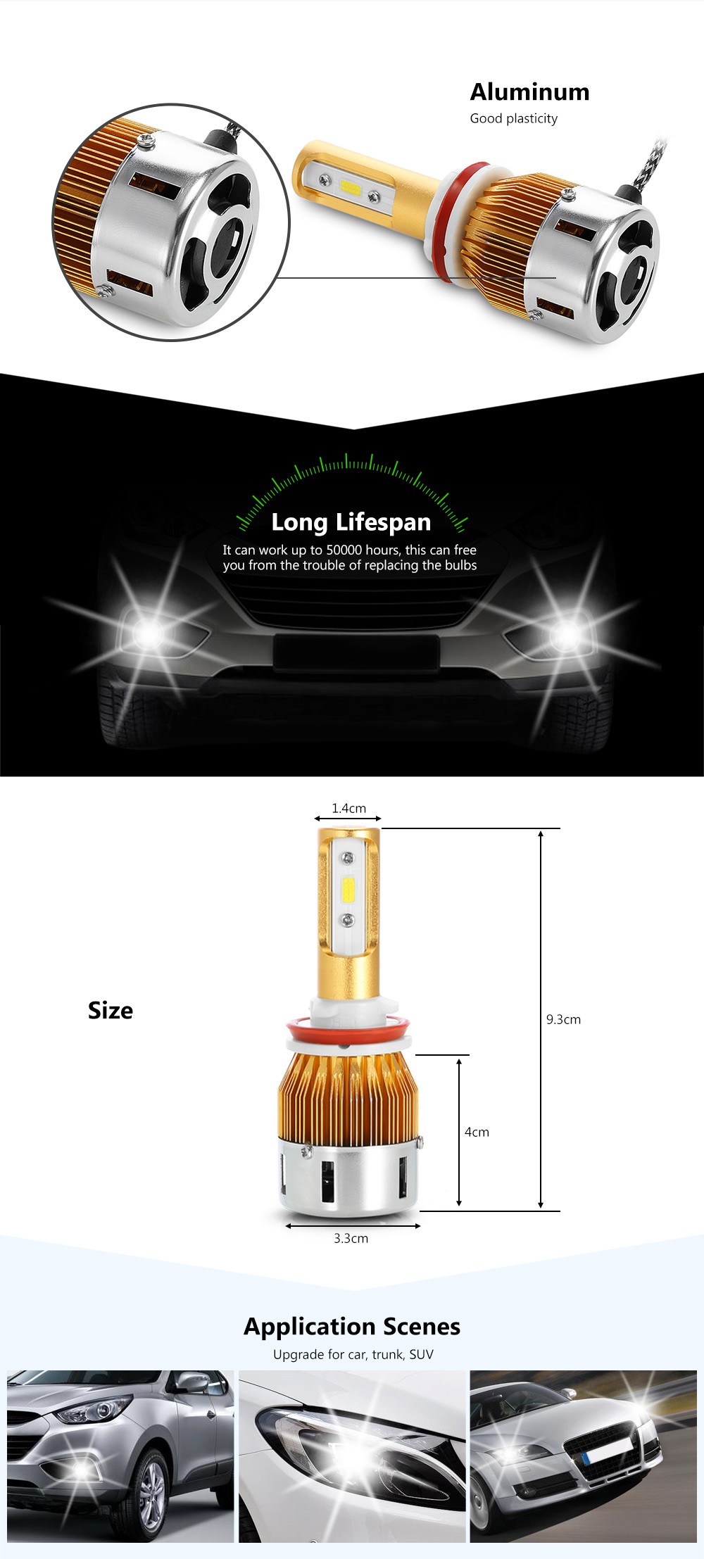 Rectangle T23904 H8 40W 4800LM Pair of Car LED Headlight 6000K Auto Front Lamp