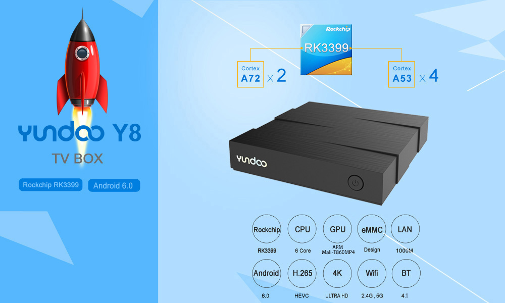 YUNDOO Y8 TV Box ARM Cortex-A72 + ARM Cortex-A53 CPU 64 bit Android 6.0 BT 4.1 YUNDOO Y8 TV Box ARM Cortex-A72 + ARM Cortex-A53 CPU 64 bit Android 6.0 BT 4.1