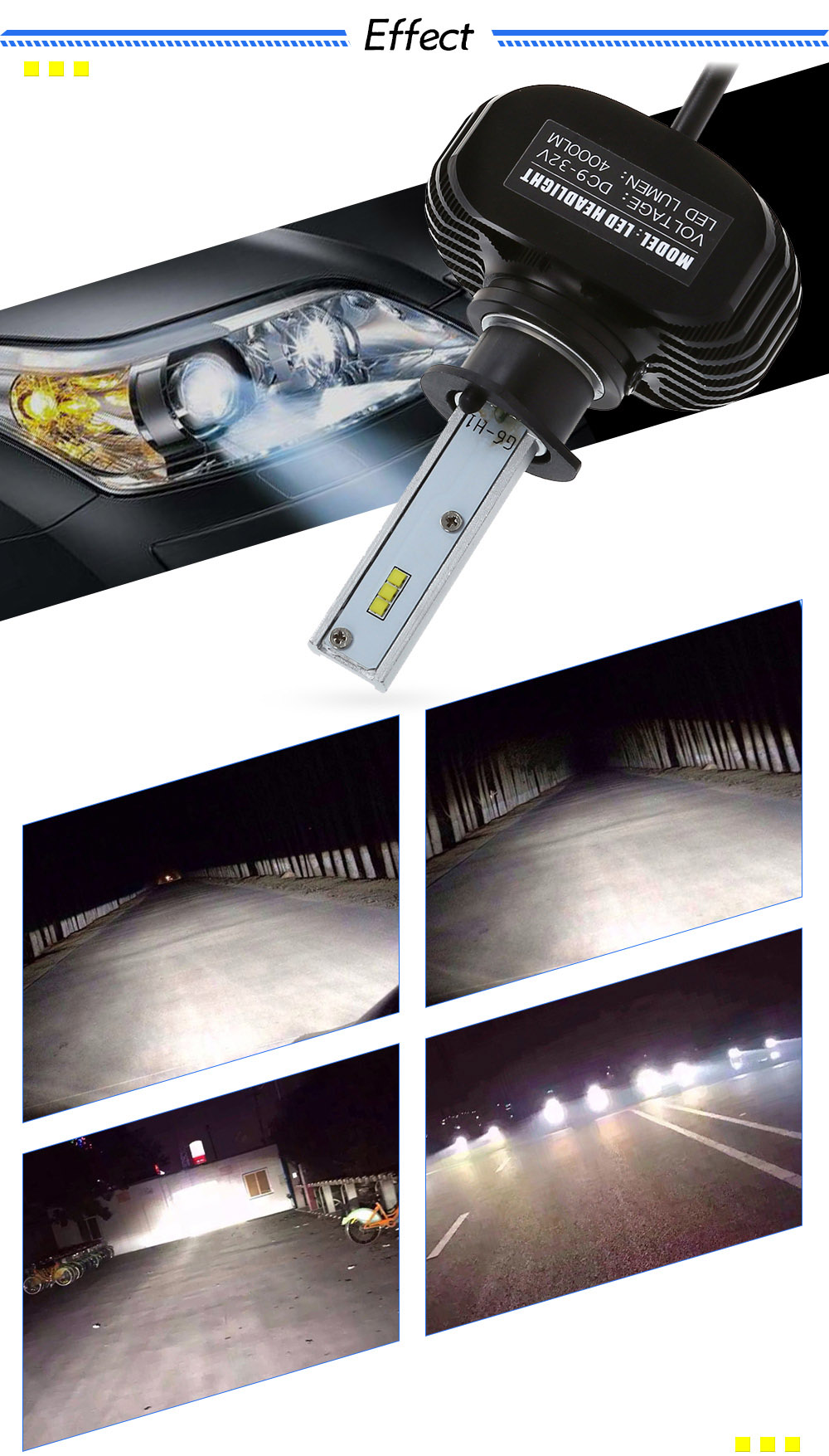 2pcs S1 H1 Car LED Headlight CSP Chips Auto Front Lamp