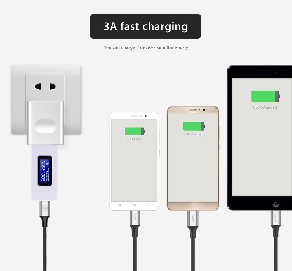 Baseus Rapid Series 3A 3 in 1 Type-C + 8 Pin + Micro USB Cable Type-C Output 1.2M Baseus Rapid Series 3A 3 in 1 Type-C + 8 Pin + Micro USB Cable Type-C Output 1.2M