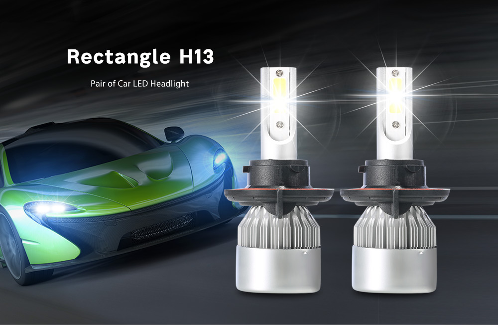 Rectangle H13 72W 7600LM Pair of Car LED Headlight 6000K Auto Front Lamp