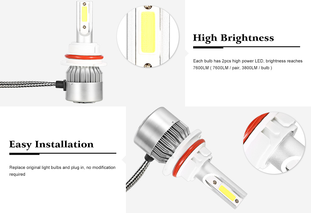 Rectangle 9004 72W 7600LM Pair of Car LED Headlight 6000K Auto Front Lamp