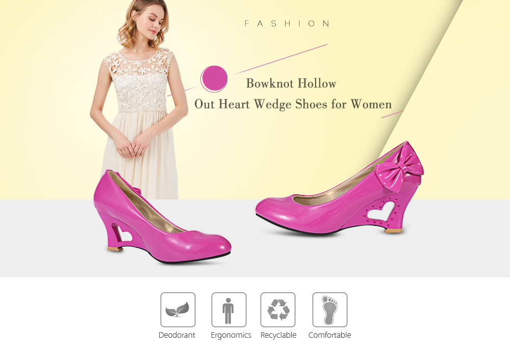 Fashionable Bowknot Hollow Out Heart Wedge Shoes for Women Fashionable Bowknot Hollow Out Heart Wedge Shoes for Women