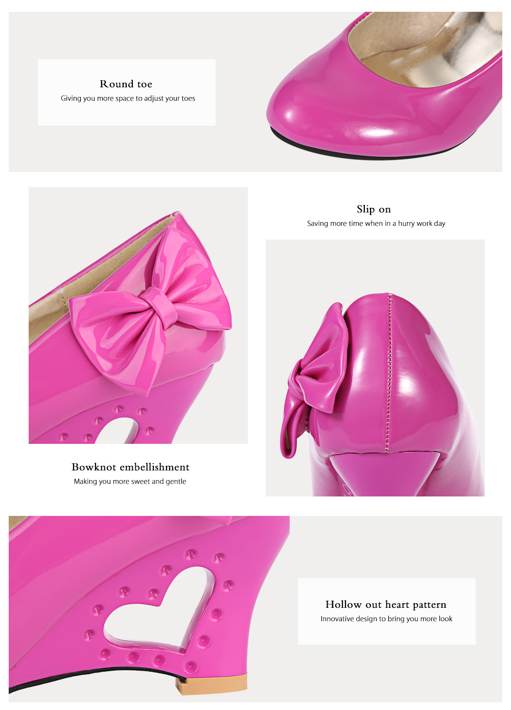 Fashionable Bowknot Hollow Out Heart Wedge Shoes for Women Fashionable Bowknot Hollow Out Heart Wedge Shoes for Women