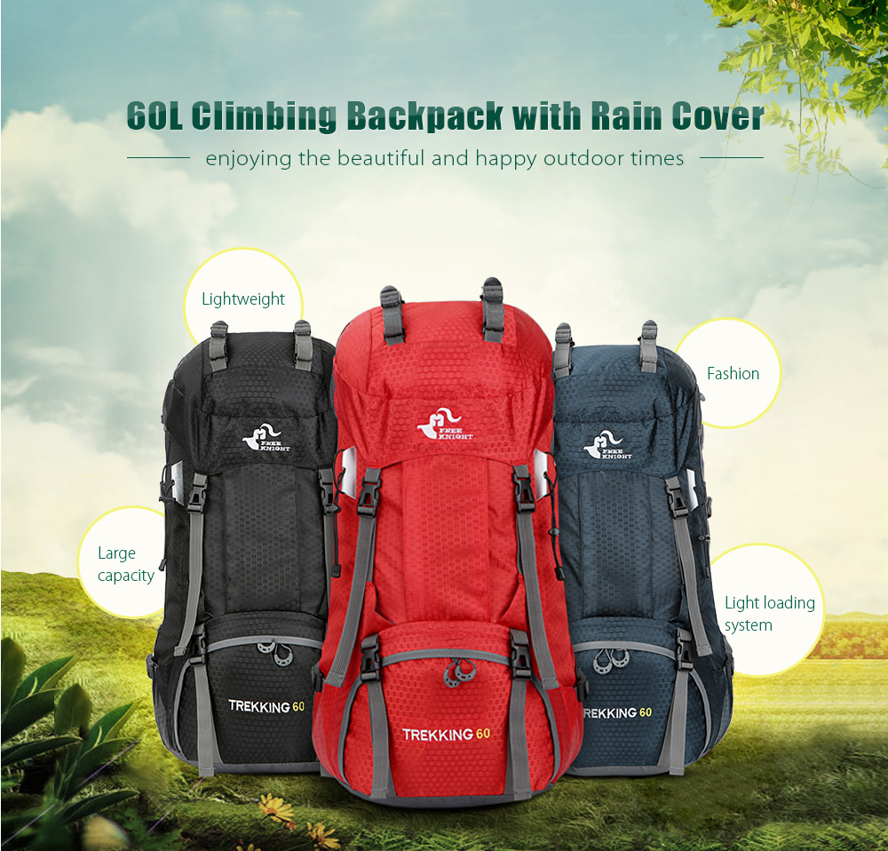 FREEKNIGHT FK0395 60L Water Resistant Climbing Hiking Backpack with Rain Cover FREEKNIGHT FK0395 60L Water Resistant Climbing Hiking Backpack with Rain Cover