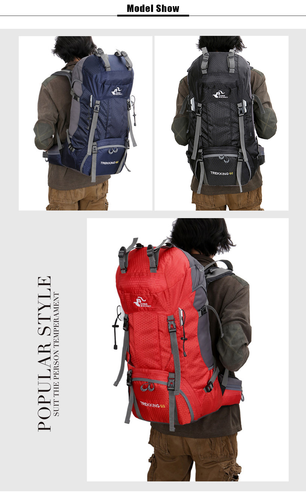 FREEKNIGHT FK0395 60L Water Resistant Climbing Hiking Backpack with Rain Cover FREEKNIGHT FK0395 60L Water Resistant Climbing Hiking Backpack with Rain Cover
