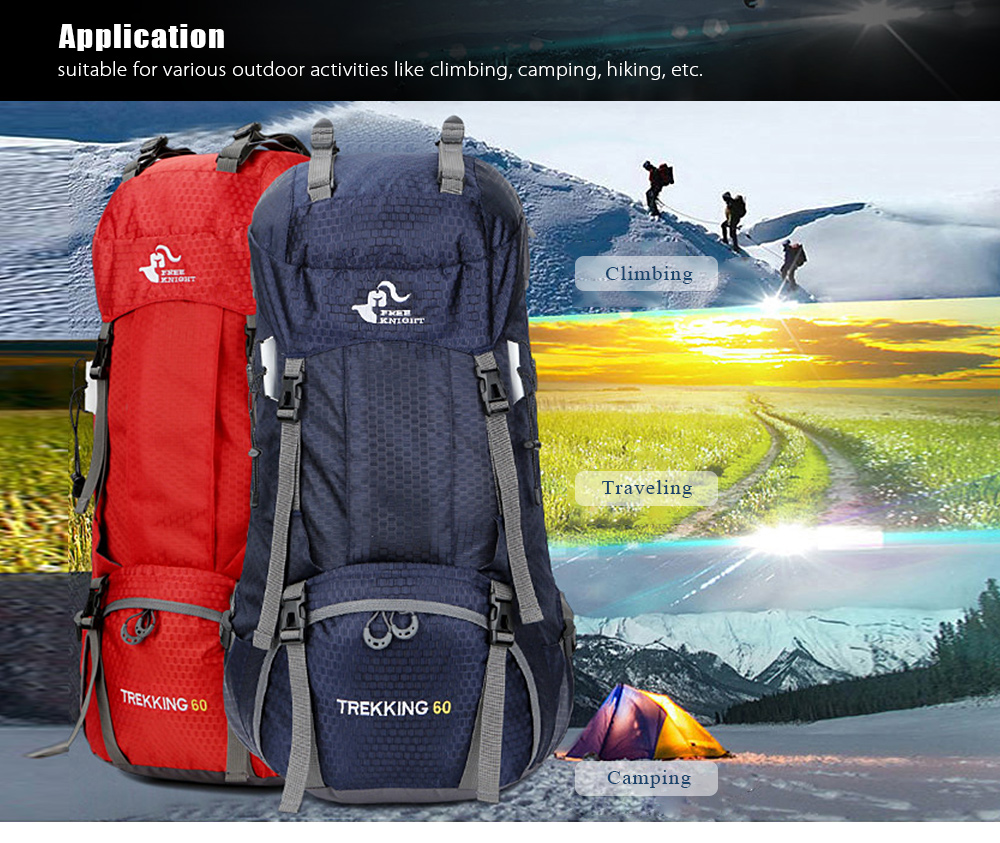 FREEKNIGHT FK0395 60L Water Resistant Climbing Hiking Backpack with Rain Cover FREEKNIGHT FK0395 60L Water Resistant Climbing Hiking Backpack with Rain Cover