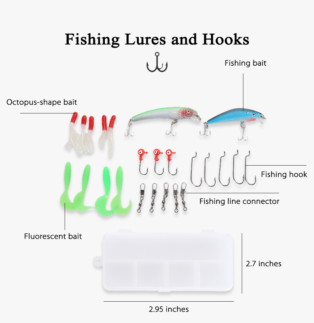 LEO Outdoor Fishing Spinning Reel Rod Kit Set with Fish Line Lures Hooks Bag LEO Outdoor Fishing Spinning Reel Rod Kit Set with Fish Line Lures Hooks Bag