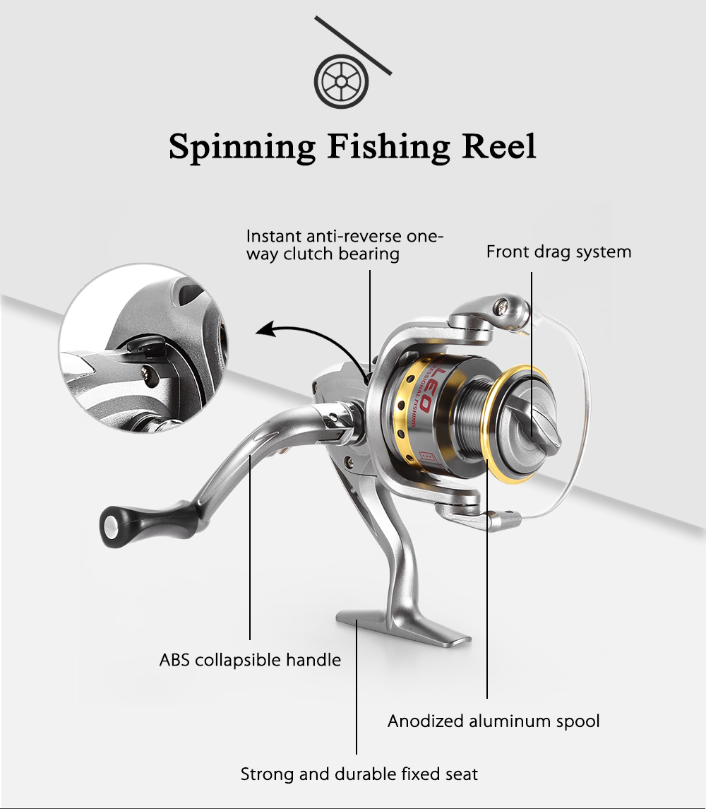 LEO Outdoor Fishing Spinning Reel Rod Kit Set with Fish Line Lures Hooks Bag LEO Outdoor Fishing Spinning Reel Rod Kit Set with Fish Line Lures Hooks Bag