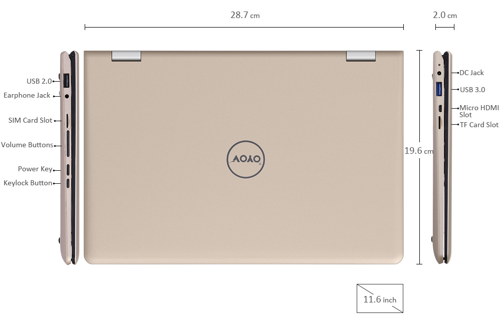 VOYO VBOOK V2 11.6 inch Laptop Windows 10.1 Intel Celeron N3450 Quad Core 1.1GHz 4GB RAM 64GB eMMC Dual WiFi HDMI 12000mAh Battery
