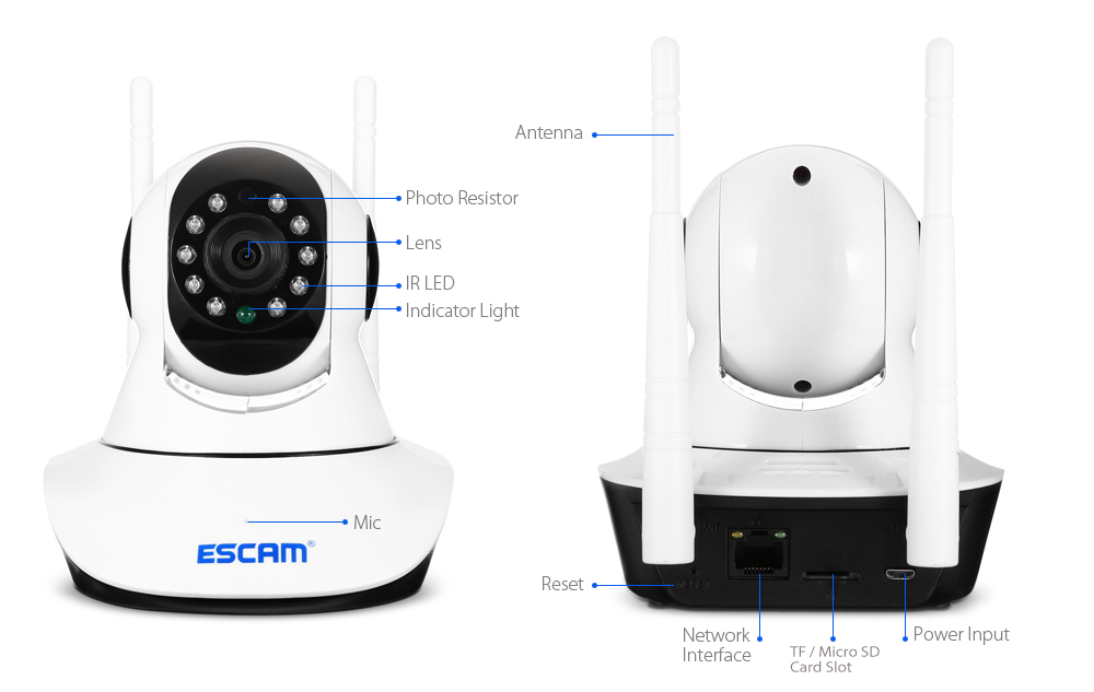 ESCAM 720P P2P WiFi IP Camera Night Vision / Pan Tilt Function