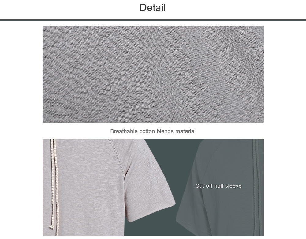Fashionable Cut Off Pullover Half Sleeve Solid Color Hoodies for Men