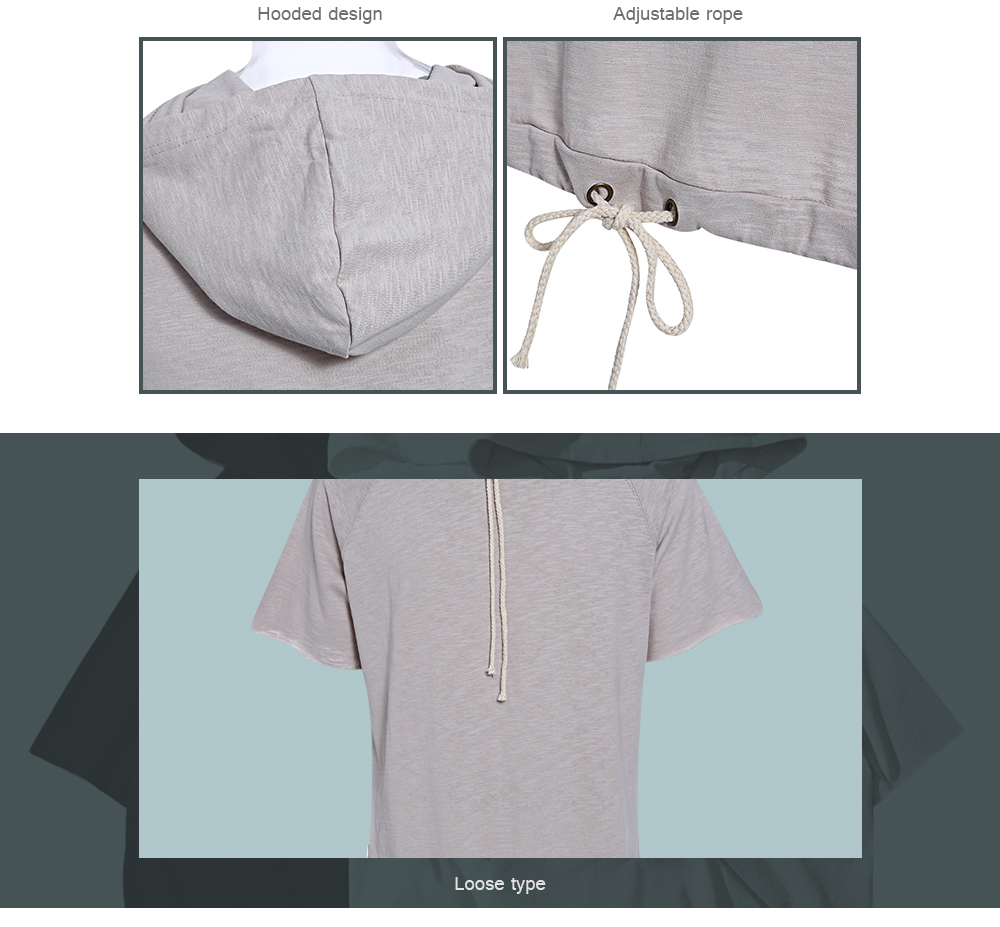 Fashionable Cut Off Pullover Half Sleeve Solid Color Hoodies for Men
