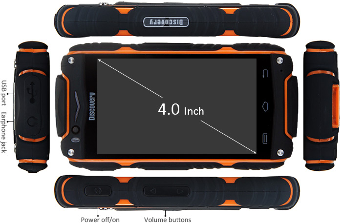 4.0 inch Discovery V8 Android 4.4 3G Smartphone MTK6572 1.0GHz Dual Core WiFi GPS Waterproof Dustproof Shockproof 4GB ROM