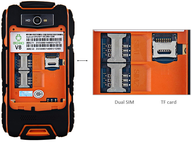 4.0 inch Discovery V8 Android 4.4 3G Smartphone MTK6572 1.0GHz Dual Core WiFi GPS Waterproof Dustproof Shockproof 4GB ROM