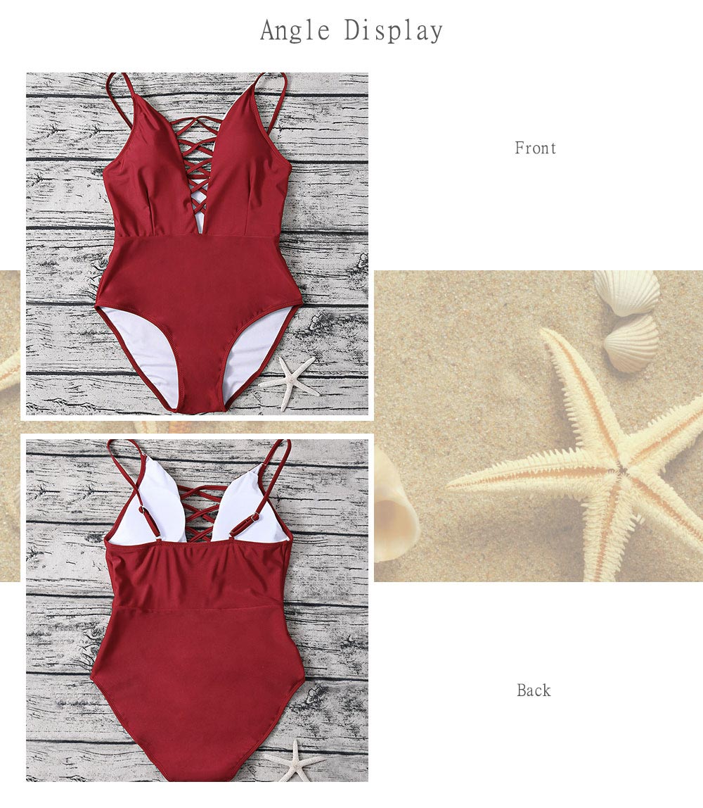 Sexy Spaghetti Strap Criss Cross Hollow Out Pad Backless Swimsuit for Women