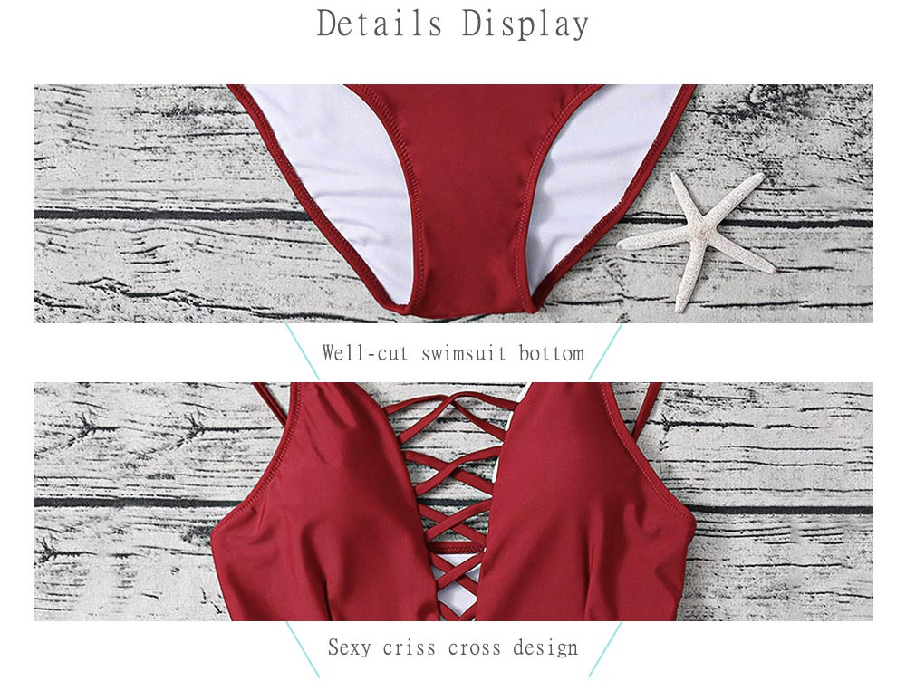 Sexy Spaghetti Strap Criss Cross Hollow Out Pad Backless Swimsuit for Women