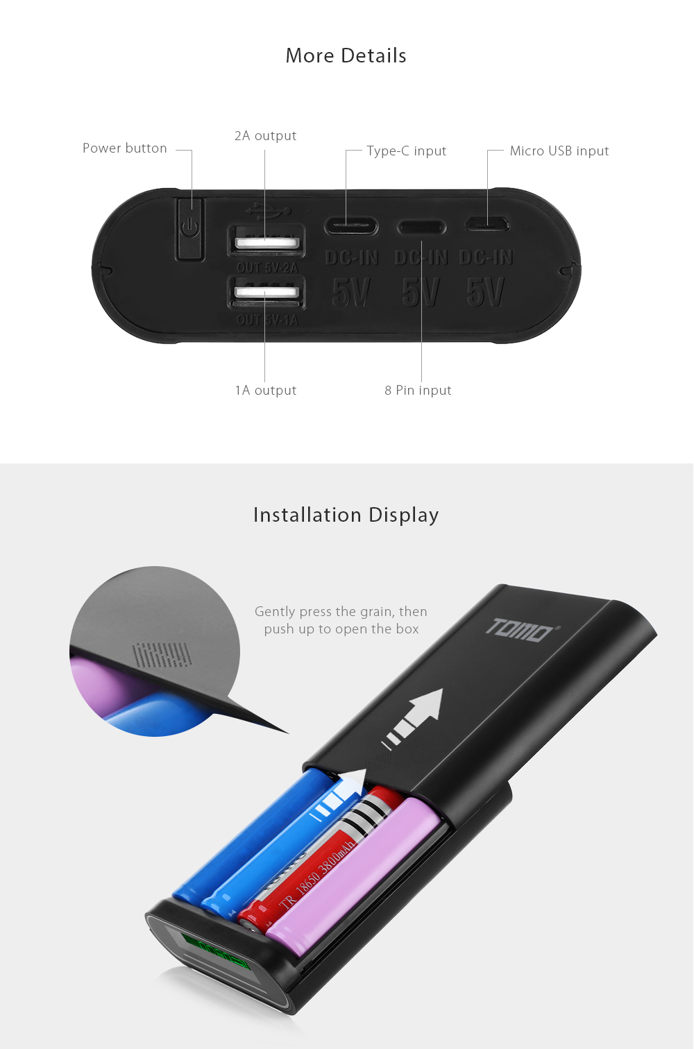 TOMO S4 DIY Smart Power Bank 4 x 18650 Li-ion Battery Type-C Micro USB 8 Pin Input Dual Output Charger