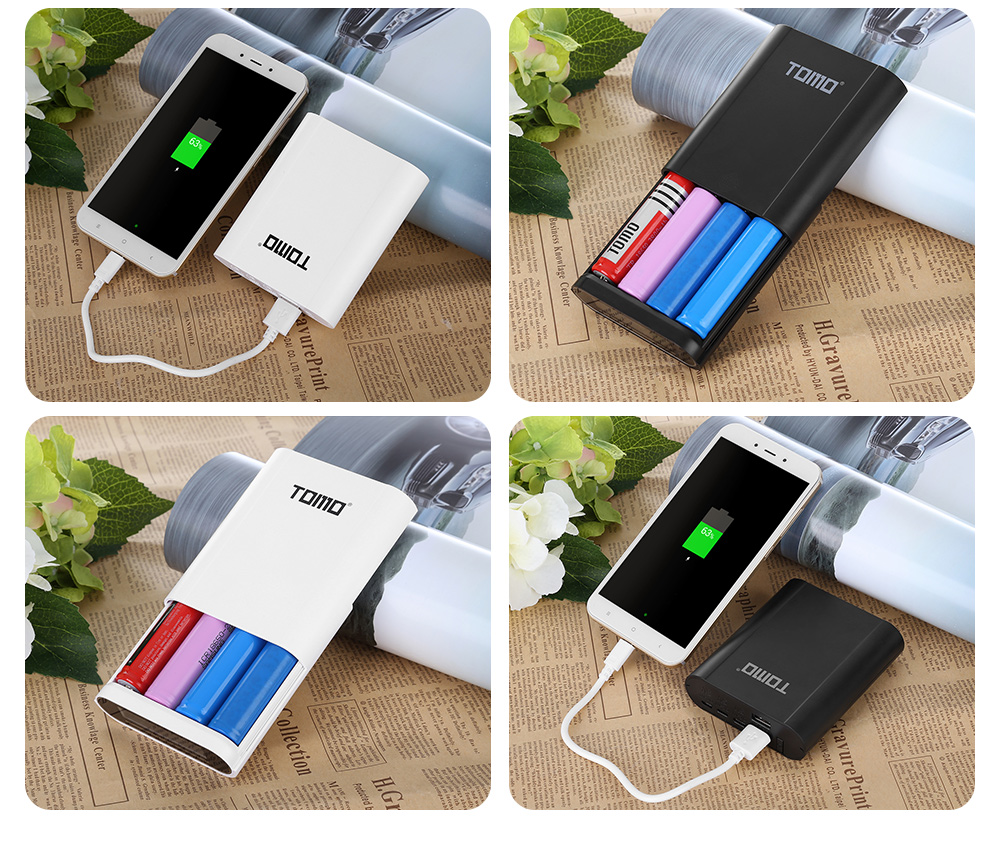 TOMO S4 DIY Smart Power Bank 4 x 18650 Li-ion Battery Type-C Micro USB 8 Pin Input Dual Output Charger