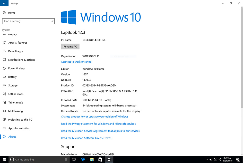 CHUWI LapBook 12.3 Windows 10 Home Intel Celeron Processor N3450 Quad Core 1.1GHz 6GB RAM 64GB eMMC Dual WiFi Bluetooth 4.0