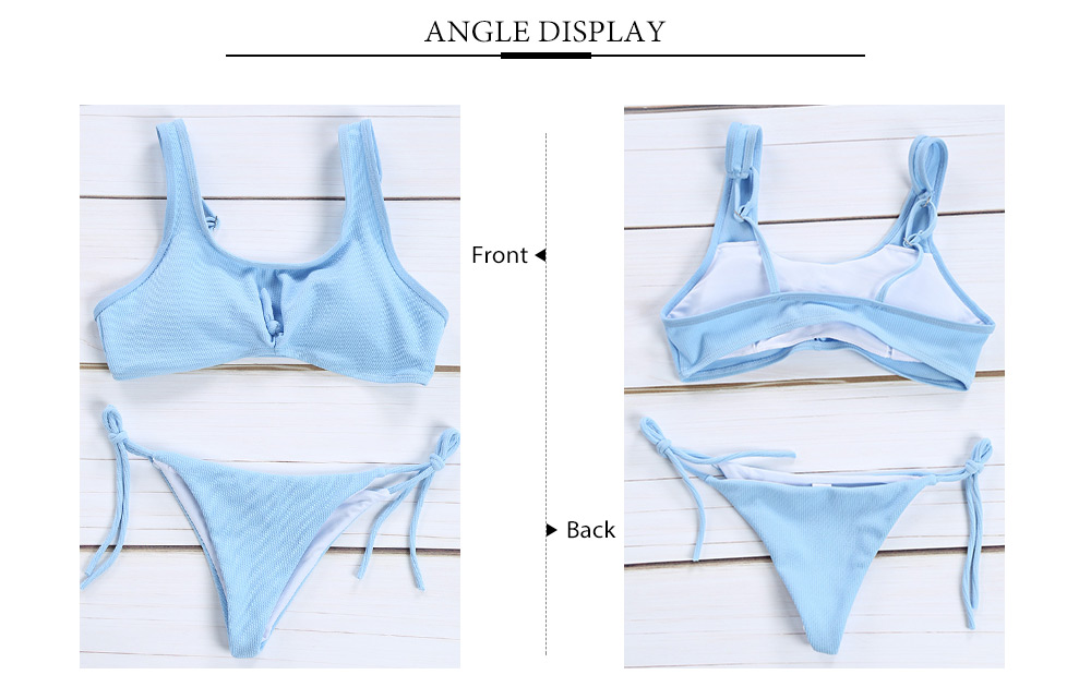 Sexy Spaghetti Strap Backless Pad Low Waist Tie Bikini Set for Women