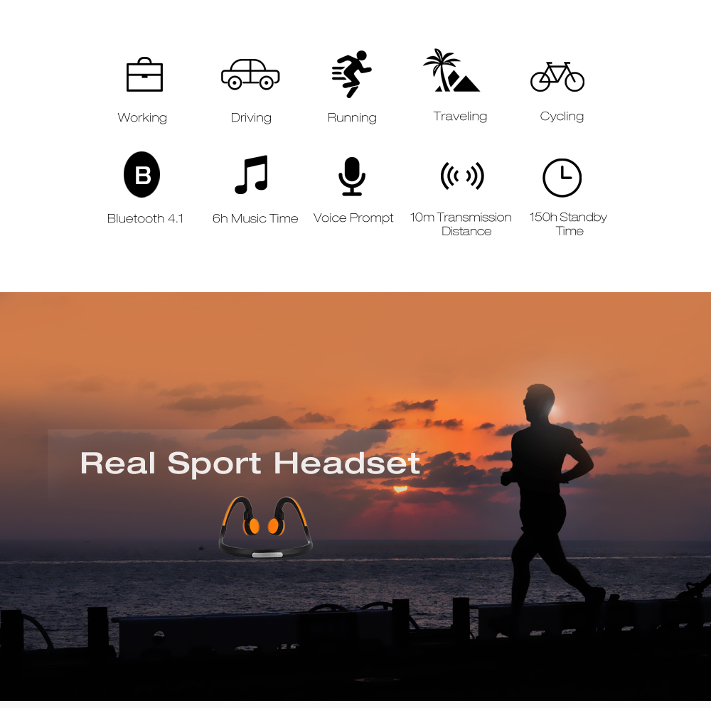 Signet BT - BK Bluetooth 4.1 Open-ear Bone Conduction Headphones Noise Canceling Headband with Microphone