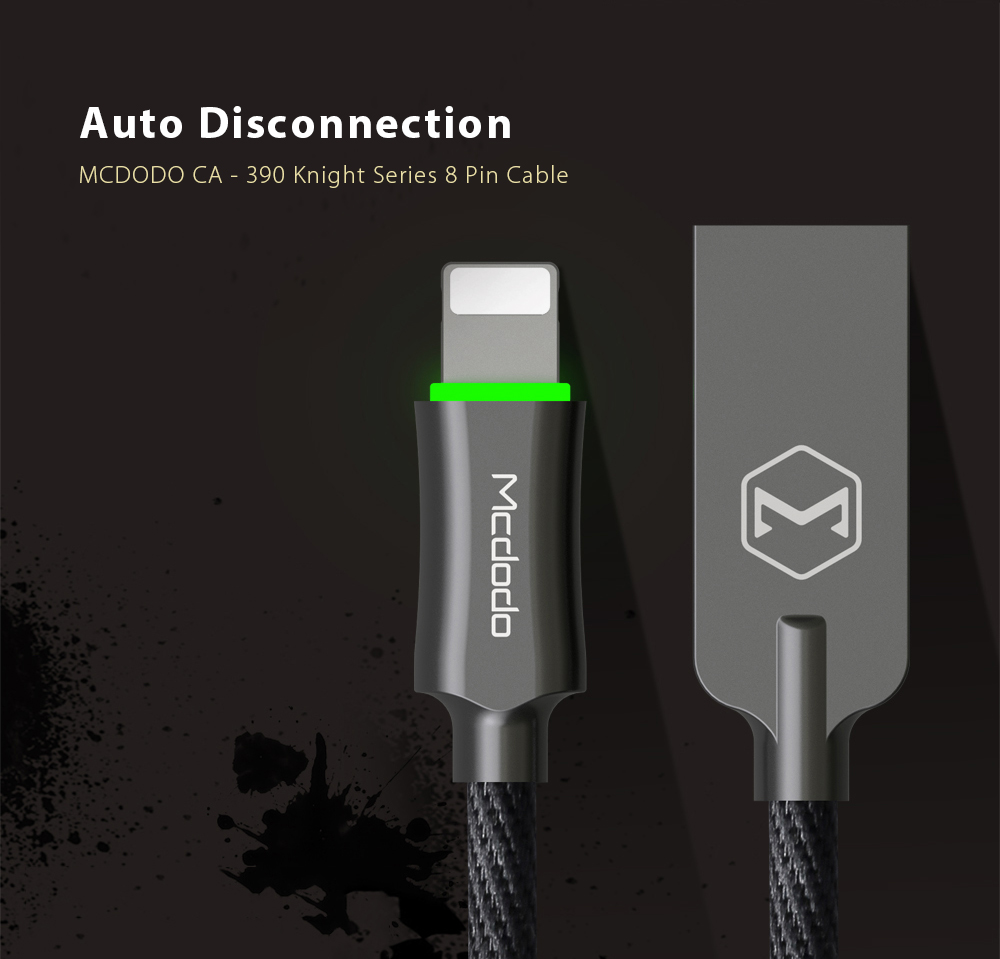MCDODO CA - 390 Knight Series 8 Pin 2.4A Fast Charging Auto Disconnection Data Sync Cable with Flashlight 1.8M