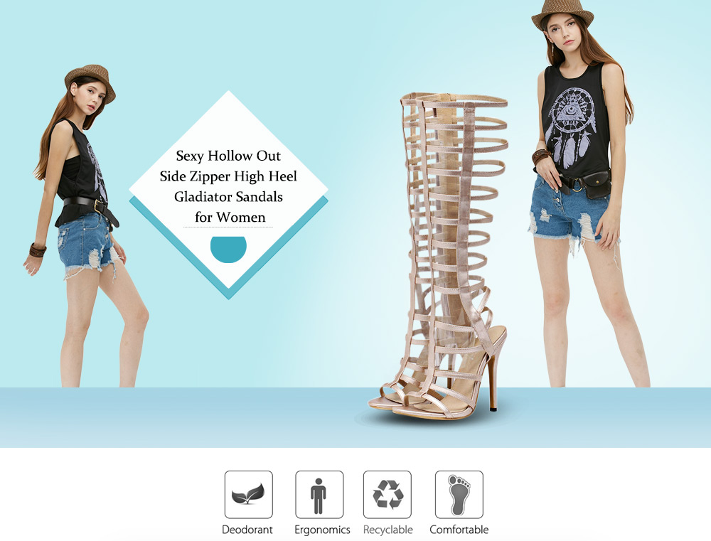 Sexy Hollow Out Side Zipper High Heel Gladiator Sandals for Women Sexy Hollow Out Side Zipper High Heel Gladiator Sandals for Women