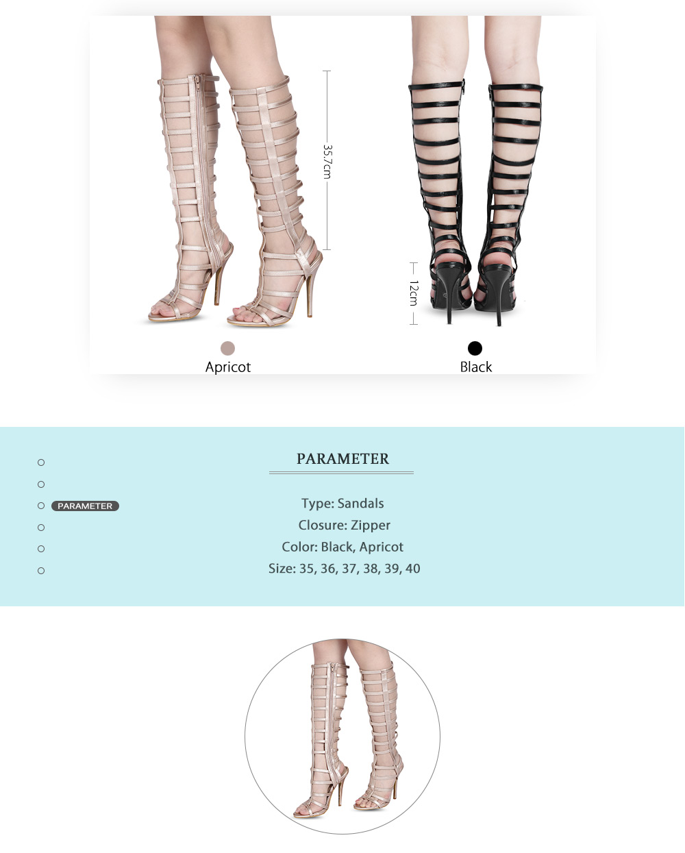 Sexy Hollow Out Side Zipper High Heel Gladiator Sandals for Women Sexy Hollow Out Side Zipper High Heel Gladiator Sandals for Women
