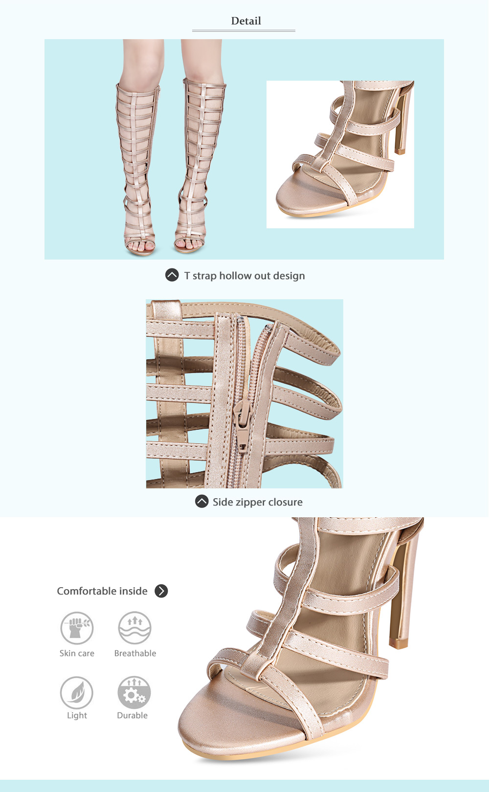 Sexy Hollow Out Side Zipper High Heel Gladiator Sandals for Women Sexy Hollow Out Side Zipper High Heel Gladiator Sandals for Women