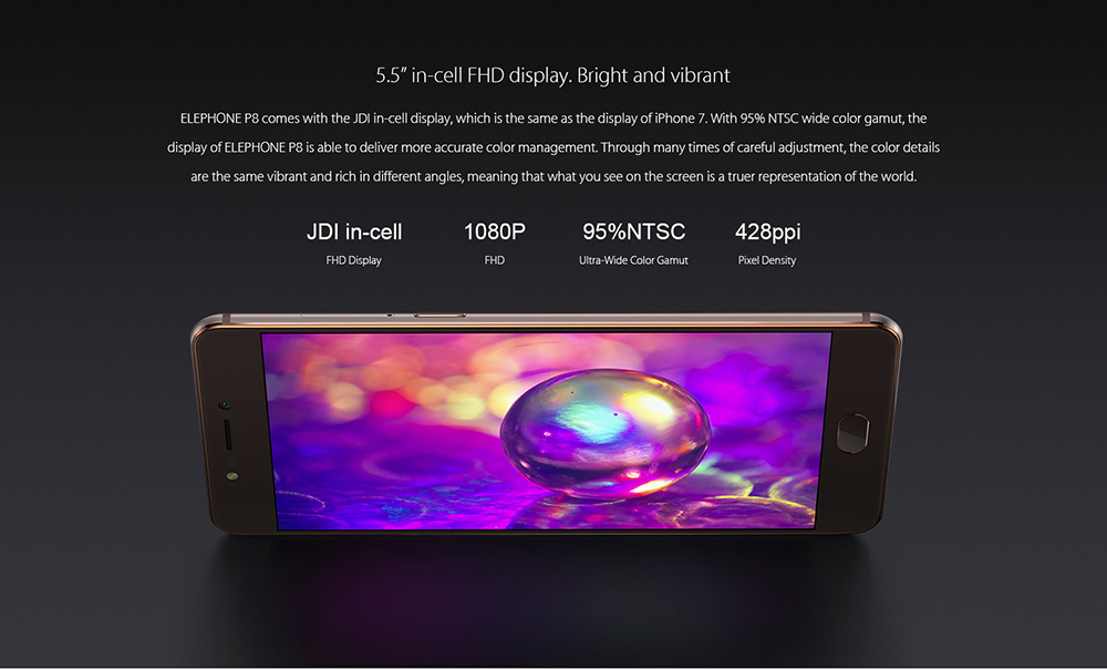 Elephone P8 4G Phablet 5.5 inch Android 7.0 Helio P25 2.5GHz Octa Core 6GB RAM 64GB ROM 21.0MP Rear Camera Fingerprint Sensor Dual Band WiFi