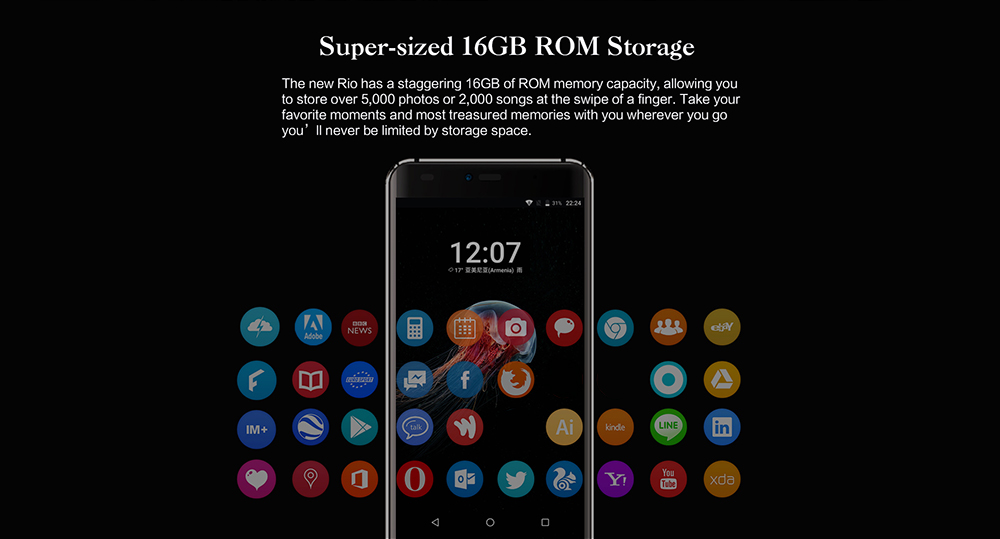 Allcall Rio 3G Smartphone 5.0 inch Android 7.0 MTK6580A Quad Core 1.3GHz 1GB RAM 16GB ROM GPS 3D Curved Glass Screen Dual Rear Cameras