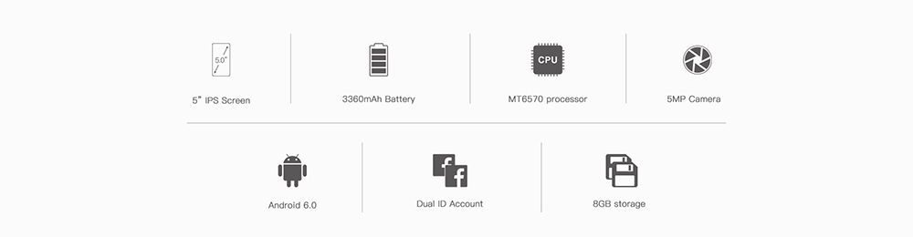Doogee X10 3G 5.0 inch Android 6.0 Smartphone MTK6570 Dual Core 1.0GHz 512MB RAM 8GB ROM 3360mAh Battery Dual ID Account