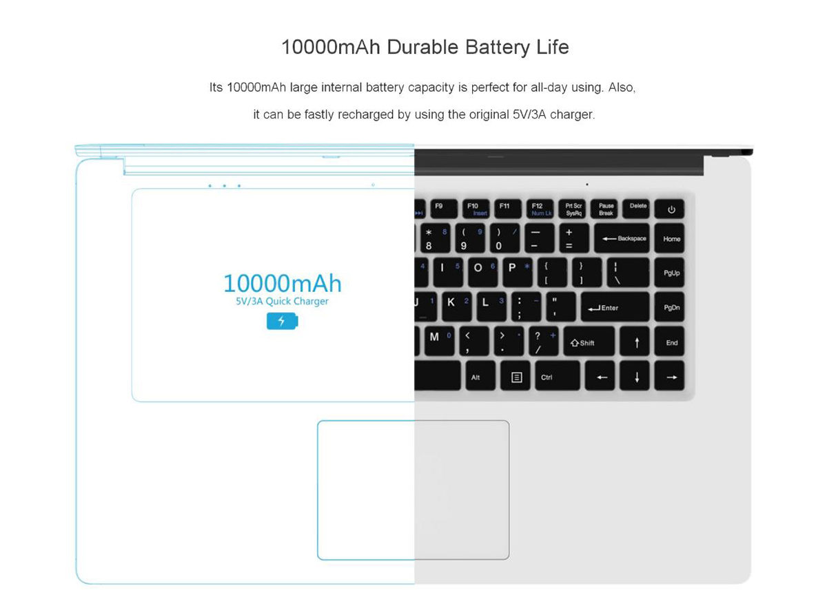 CHUWI LapBook 15.6 inch Windows 10 FHD Screen Notebook Intel Cherry Trail Z8350 Quad Core 1.44GHz 4GB RAM 64GB ROM 10000mAh Battery HDMI WiFi