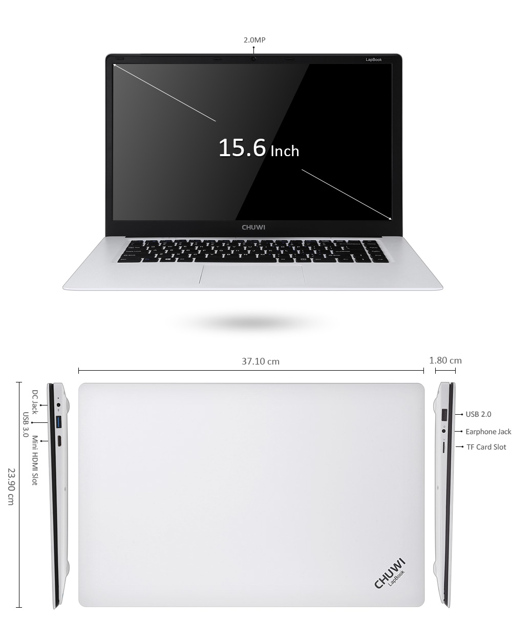 CHUWI LapBook 15.6 inch Windows 10 FHD Screen Notebook Intel Cherry Trail Z8350 Quad Core 1.44GHz 4GB RAM 64GB ROM 10000mAh Battery HDMI WiFi