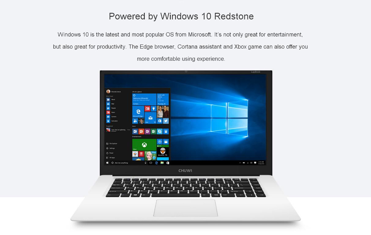 CHUWI LapBook 15.6 inch Windows 10 FHD Screen Notebook Intel Cherry Trail Z8350 Quad Core 1.44GHz 4GB RAM 64GB ROM 10000mAh Battery HDMI WiFi