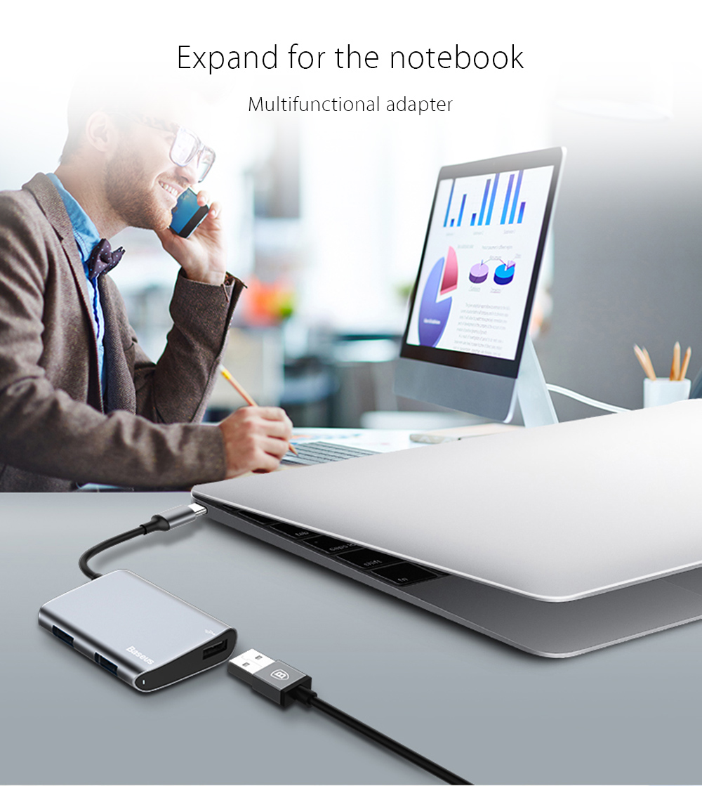 Baseus Enjoyment Series Type-C Output RJ45 + USB 3.0 Interface Hub Digital Multiport Adapter Baseus Enjoyment Series Type-C Output RJ45 + USB 3.0 Interface Hub Digital Multiport Adapter