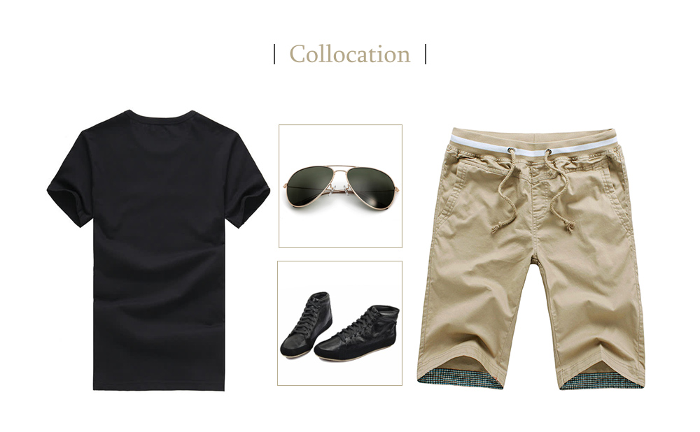 Breathable Solid Color Elastic Waist Drawstring Straight Shorts for Men
