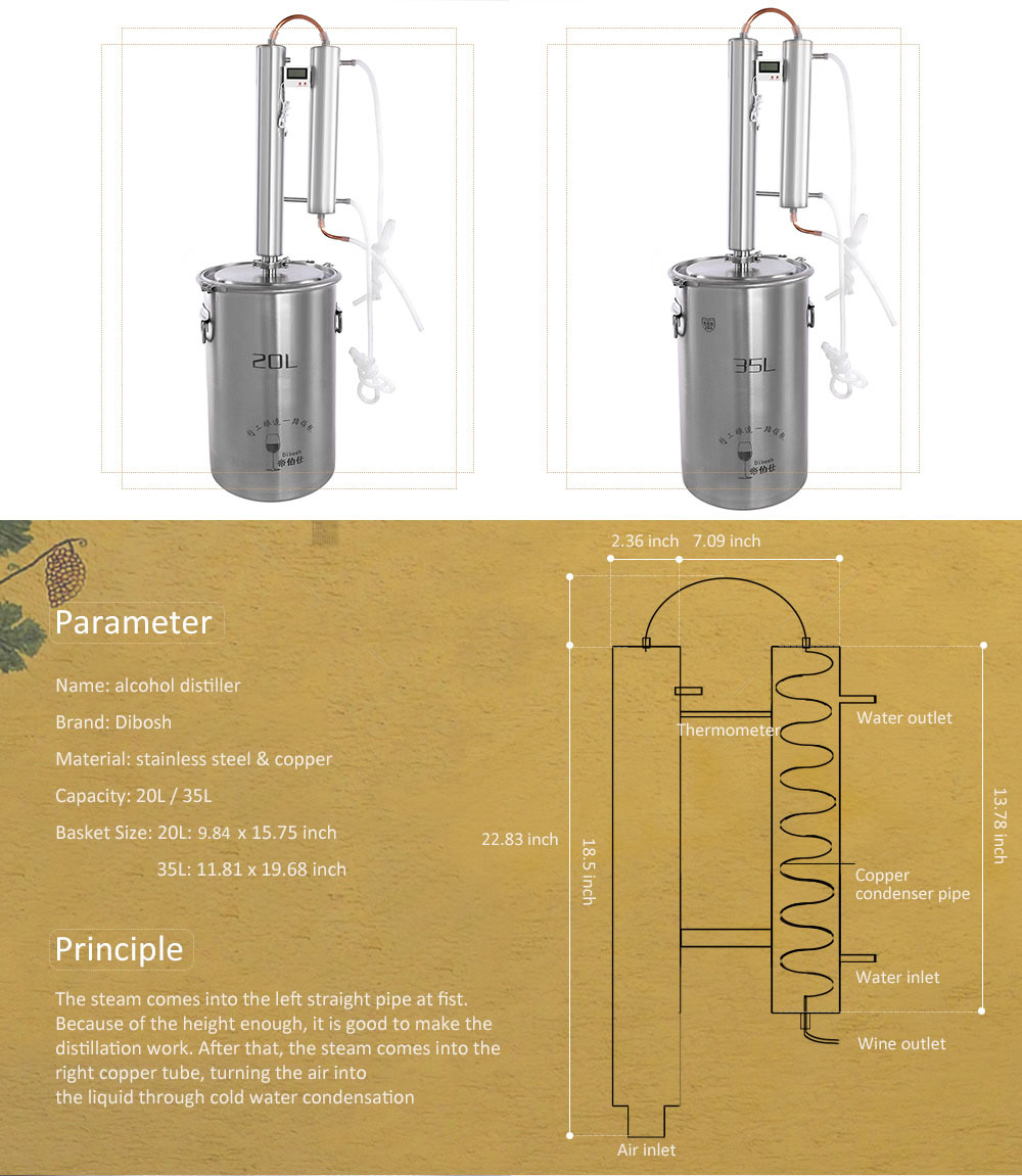 Dibosh Stainless Steel Water Alcohol Distiller Copper Tube Brewer for Vodka Whisky Brandy